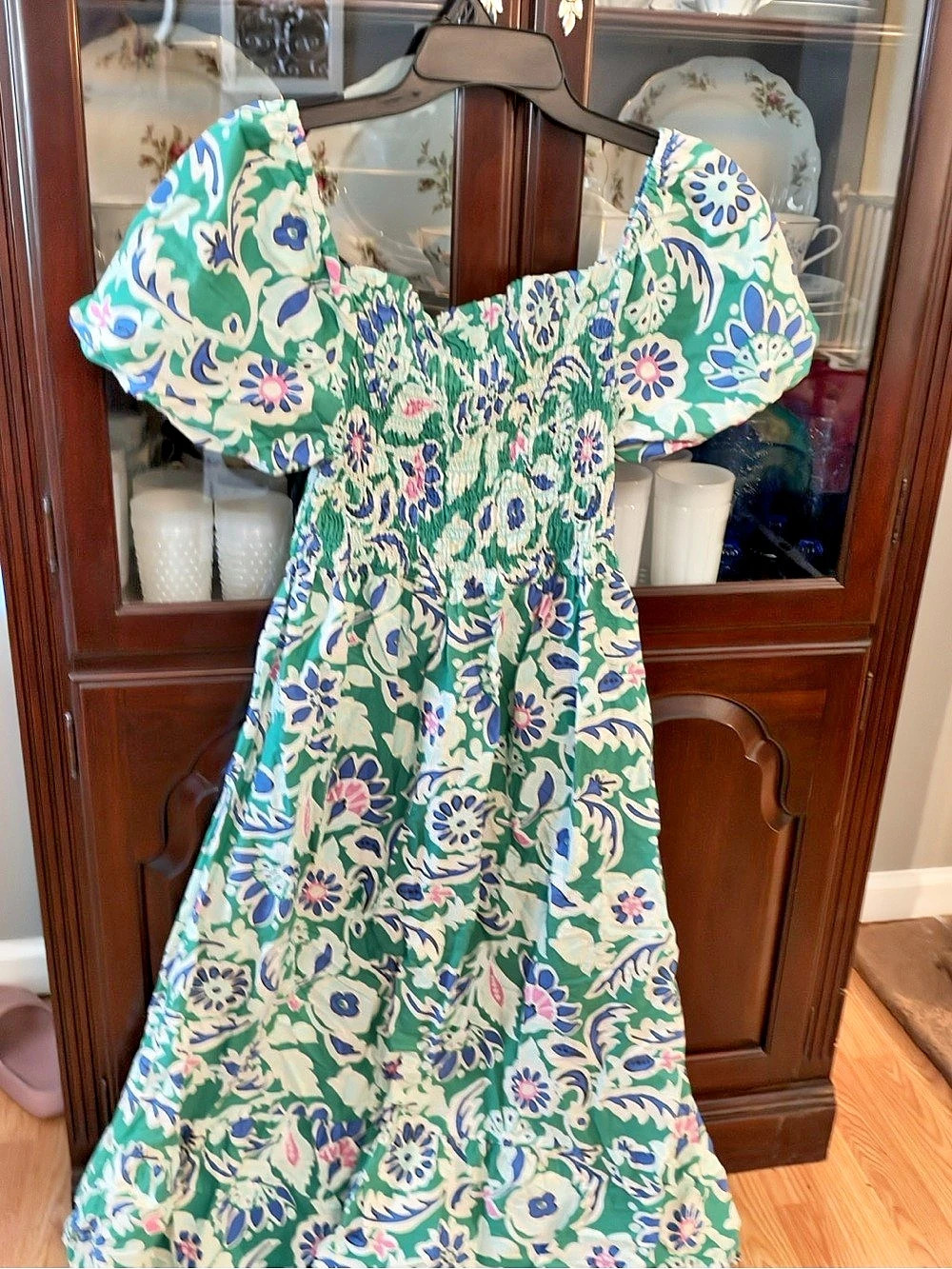 Parami Design Floral Maxi Dress in Green & Blue